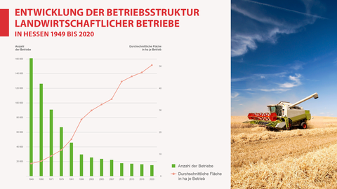Entwicklung der Betriebsstruktur landwirtschaftlicher Betriebe in Hessen 1949 bis 2020 Säulendiagramm: Entwicklung der Betriebsstruktur landwirtschaftlicher Betriebe in Hessen 1949 bis 2020