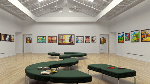 Kultur, Museumszimmer, Kunstwerke, Wände Museumszimmer mit Kunstwerken an den Wänden