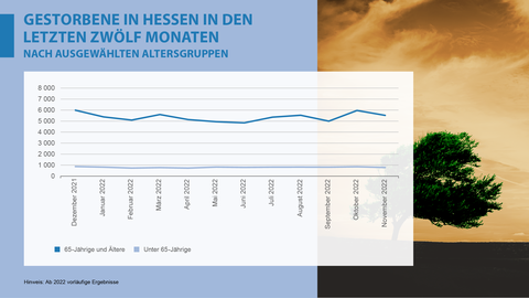 Grafik, Bevölkerung, Gestorbene, letzte 12 Monate Gestorbene in Hessen in den letzten zwölf Monaten nach ausgewählten Altersgruppen