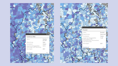 Neu fertiggestellte Wohnungen in Frankfurt am Main und Ranstadt Karte von neu fertiggestellten Wohnungen, Fokus Frankfurt am Main und Ranstadt
