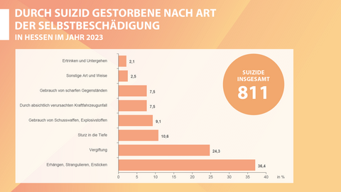 Durch Suizid gestorbene nach Art der Selbstbeschädigung in Hessen im Jahr 2023 Durch Suizid gestorbene nach Art der Selbstbeschädigung in Hessen im Jahr 2023