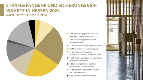 Kreisdiagramm: Strafgefangene und Sicherungsverwahrte nach Hauptdeliktsgruppen in Hessen 2024