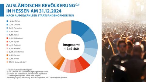 Grafik, Kreisdiagramm, Bevölkerung, Migration Ausländische Bevölkerung am 31.12.2024 nach Staaatsangehörigkeiten
