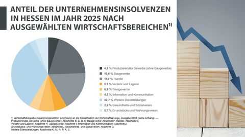 Anteil der Unternehmensinsolvenzen in Hessen im Jahr 2025 nach ausgewählten Wirtschaftzweigen